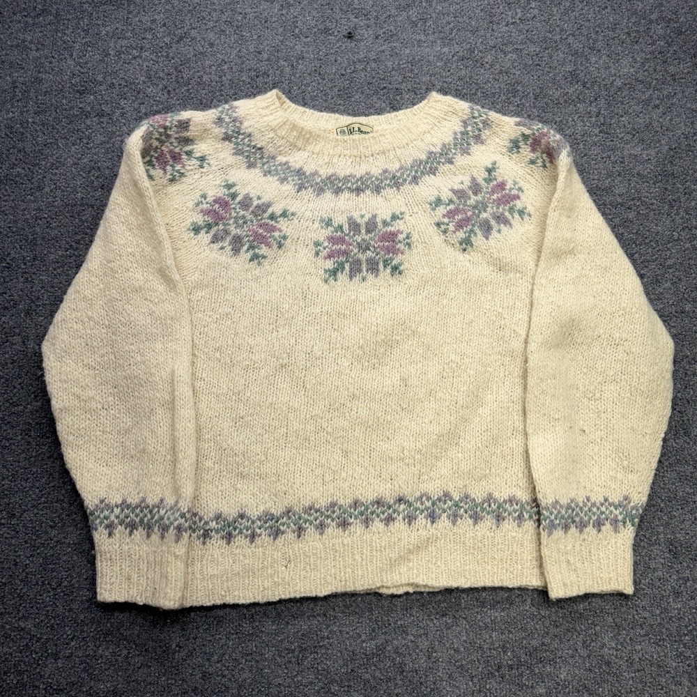 LL Bean 100% Wool Sweater Vintage 80s/90s Cream Color